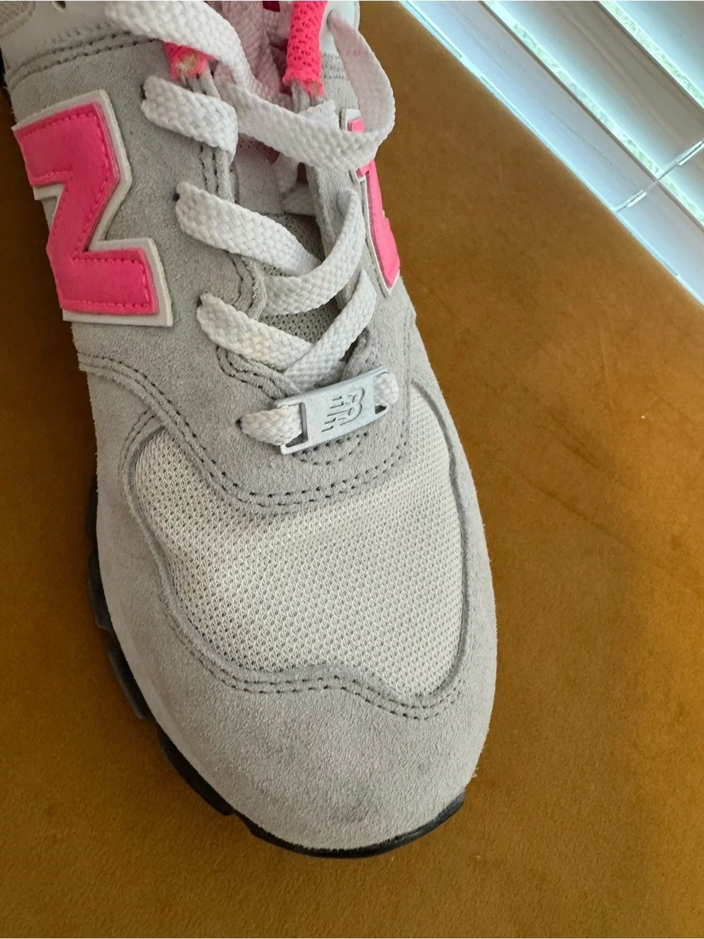 New Balance Light Gray with Hot Pink Accent Sneakers
